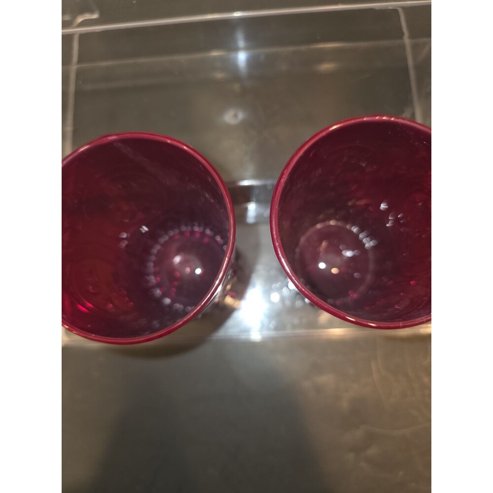 Set of 2 Ruby Red Glass Tumblers - Fleur De Lis Embossed Pattern - Vintage - Picture 2 of 5